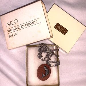 Vintage angler’s pendant from Avon // vintage fish necklace